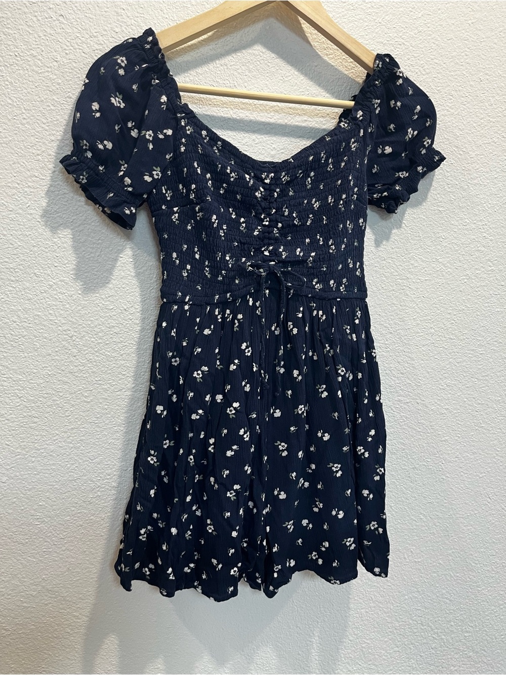 Hollister Navy Floral Smocked Mini Dress‎